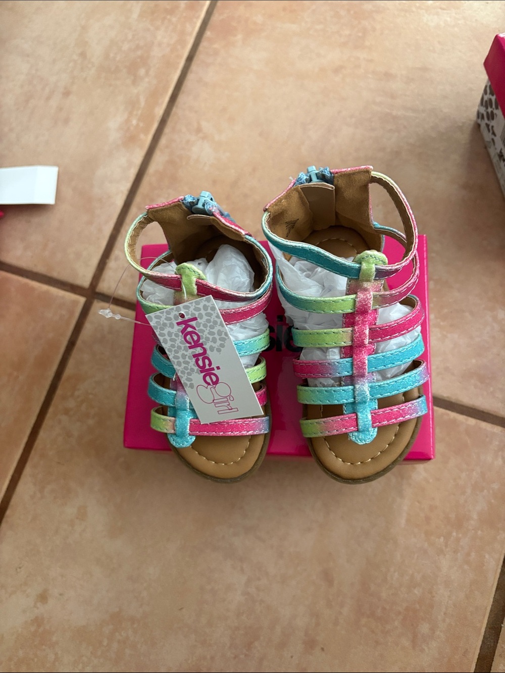 Kensie Girl Glitter Strappy Sandals in Pink, Aqua & Lime